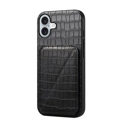 For iPhone 16 Imitation Crocodile Leather Back Phone Case with Holder(Black) - iPhone 16 Cases by PMC Jewellery | Online Shopping South Africa | PMC Jewellery | Buy Now Pay Later Mobicred