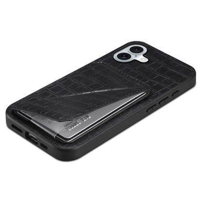 For iPhone 16 Imitation Crocodile Leather Back Phone Case with Holder(Black) - iPhone 16 Cases by PMC Jewellery | Online Shopping South Africa | PMC Jewellery | Buy Now Pay Later Mobicred