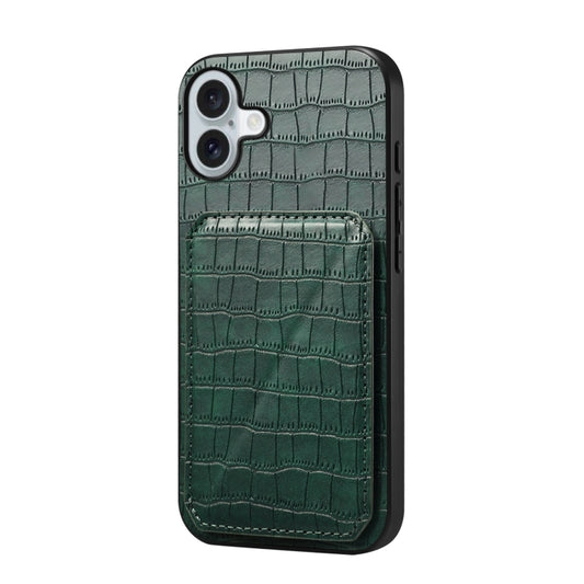 For iPhone 16 Plus Imitation Crocodile Leather Back Phone Case with Holder(Green) - iPhone 16 Plus Cases by PMC Jewellery | Online Shopping South Africa | PMC Jewellery | Buy Now Pay Later Mobicred