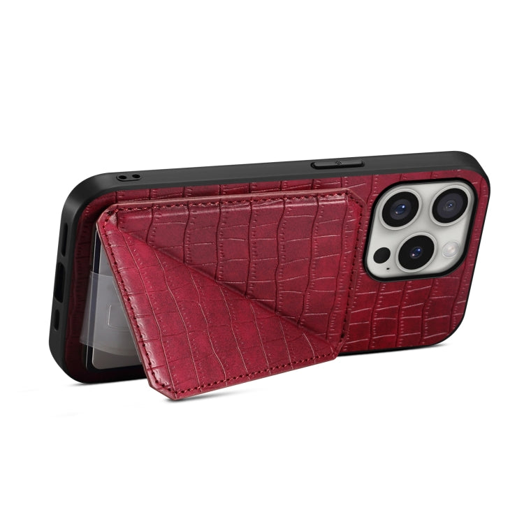 For iPhone 16 Pro Imitation Crocodile Leather Back Phone Case with Holder(Rose Red) - iPhone 16 Pro Cases by PMC Jewellery | Online Shopping South Africa | PMC Jewellery | Buy Now Pay Later Mobicred