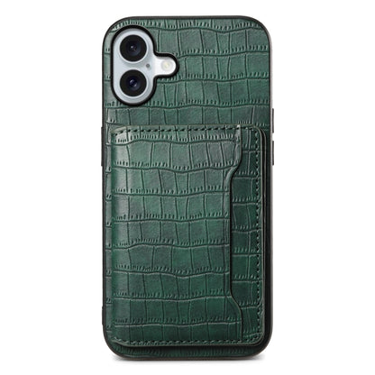 For iPhone 16 Plus Crocodile Texture Card Bag Design Full Coverage Phone Case(Green) - iPhone 16 Plus Cases by PMC Jewellery | Online Shopping South Africa | PMC Jewellery | Buy Now Pay Later Mobicred