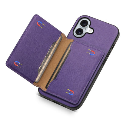 For iPhone 16 Calf Texture Card Bag Design Full Coverage Phone Case(Purple) - iPhone 16 Cases by PMC Jewellery | Online Shopping South Africa | PMC Jewellery | Buy Now Pay Later Mobicred