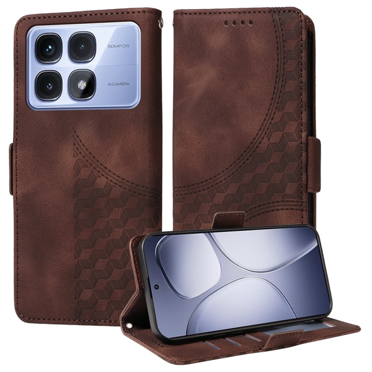 For Redmi K70 Ultra Embossed Rhombus Starry Leather Phone Case(Brown) - Xiaomi Cases by PMC Jewellery | Online Shopping South Africa | PMC Jewellery | Buy Now Pay Later Mobicred