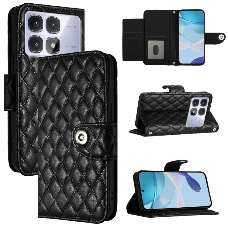 For Redmi K70 Ultra 5G Global Rhombic Texture Flip Leather Phone Case with Lanyard(Black) - Xiaomi Cases by PMC Jewellery | Online Shopping South Africa | PMC Jewellery | Buy Now Pay Later Mobicred