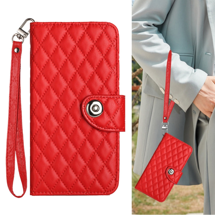 For Redmi K70 Ultra 5G Global Rhombic Texture Flip Leather Phone Case with Lanyard(Red) - Xiaomi Cases by PMC Jewellery | Online Shopping South Africa | PMC Jewellery | Buy Now Pay Later Mobicred