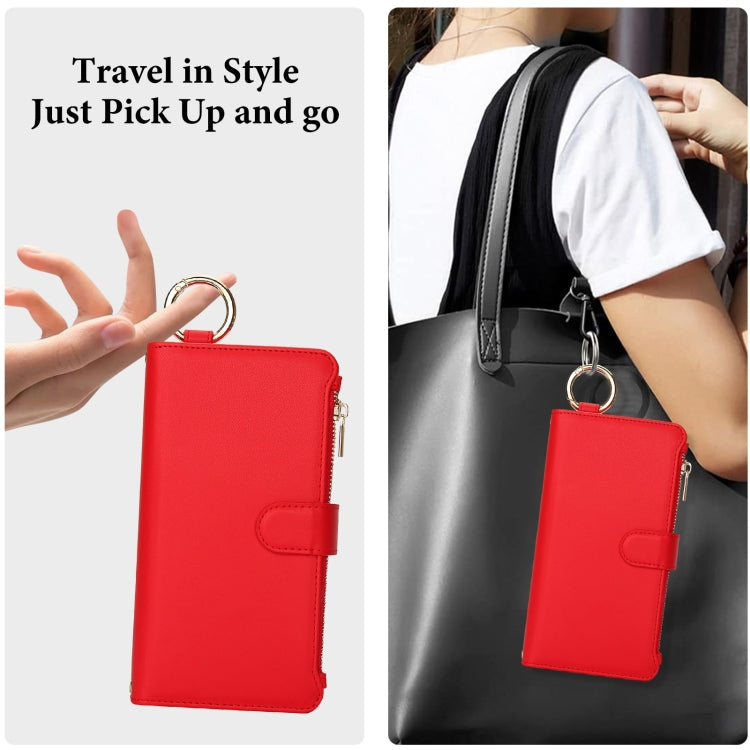 For iPhone 16 Pro Max Crossbody Ring Multifunctional Wallet Leather Phone Case(Red) - iPhone 16 Pro Max Cases by PMC Jewellery | Online Shopping South Africa | PMC Jewellery | Buy Now Pay Later Mobicred