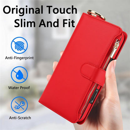 For iPhone 16 Plus Crossbody Ring Multifunctional Wallet Leather Phone Case(Red) - iPhone 16 Plus Cases by PMC Jewellery | Online Shopping South Africa | PMC Jewellery | Buy Now Pay Later Mobicred