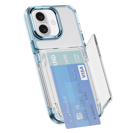 For iPhone 16 Plus Card Holder Acrylic Hybrid TPU Phone Case(Transparent Blue) - iPhone 16 Plus Cases by PMC Jewellery | Online Shopping South Africa | PMC Jewellery | Buy Now Pay Later Mobicred