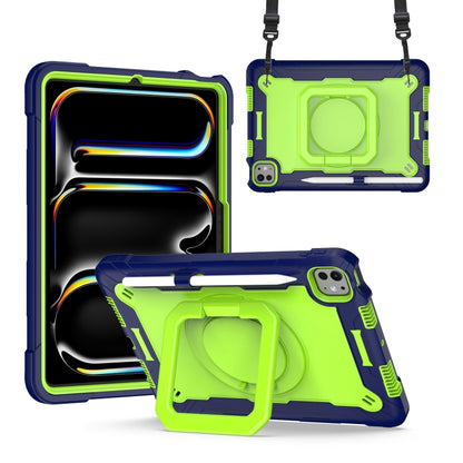 For iPad Pro 11 2024 Handle Grip Holder Silicone Hybrid PC Tablet Case with Strap(Navy Yellow Green) - iPad Pro 11 2024 Cases by PMC Jewellery | Online Shopping South Africa | PMC Jewellery | Buy Now Pay Later Mobicred