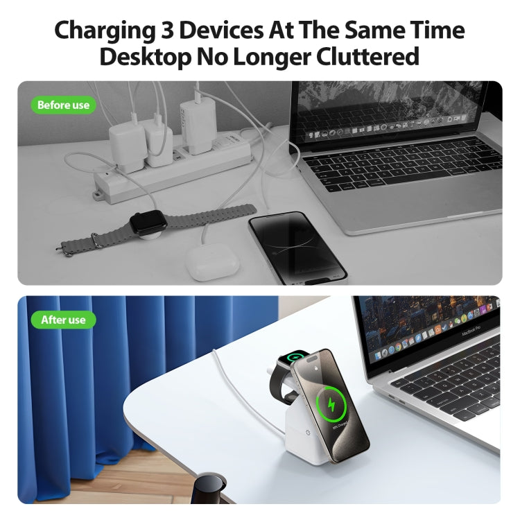 DUZZONA W20 4 in 1 15W Magnetic Wireless Charger Station(White) - Wireless Charger by DUZZONA | Online Shopping South Africa | PMC Jewellery | Buy Now Pay Later Mobicred