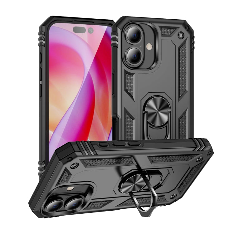 For iPhone 16 Plus Shockproof TPU Hybrid PC Phone Case with Holder(Black) - iPhone 16 Plus Cases by PMC Jewellery | Online Shopping South Africa | PMC Jewellery | Buy Now Pay Later Mobicred