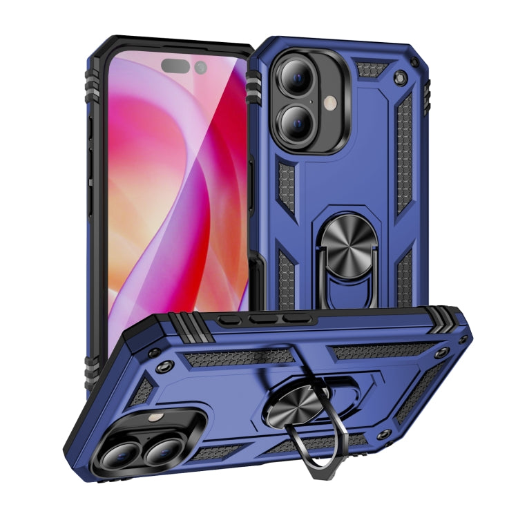 For iPhone 16 Plus Shockproof TPU Hybrid PC Phone Case with Holder(Blue) - iPhone 16 Plus Cases by PMC Jewellery | Online Shopping South Africa | PMC Jewellery | Buy Now Pay Later Mobicred