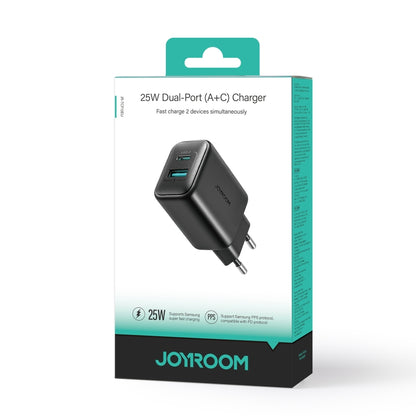 JOYROOM JR-TCF13 25W Dual Ports USB + Type-C Charger, Plug:EU Plug(Black) - USB Charger by JOYROOM | Online Shopping South Africa | PMC Jewellery | Buy Now Pay Later Mobicred