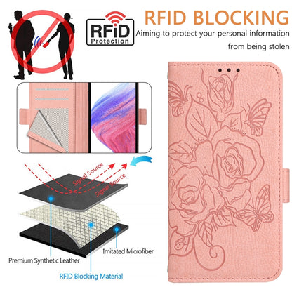 For iPhone SE 2024 Embossed Rose RFID Anti-theft Leather Phone Case(Pink) - More iPhone Cases by PMC Jewellery | Online Shopping South Africa | PMC Jewellery | Buy Now Pay Later Mobicred