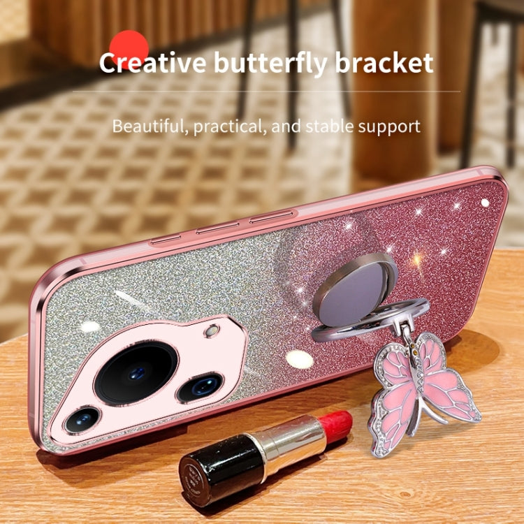 For Huawei Pura 70 Ultra Plated Gradient Glitter Butterfly Holder TPU Phone Case(Purple) - Huawei Cases by PMC Jewellery | Online Shopping South Africa | PMC Jewellery | Buy Now Pay Later Mobicred