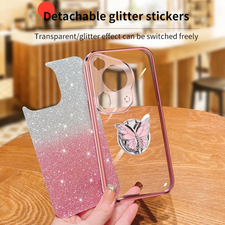 For Huawei Pura 70 Ultra Plated Gradient Glitter Butterfly Holder TPU Phone Case(Silver) - Huawei Cases by PMC Jewellery | Online Shopping South Africa | PMC Jewellery | Buy Now Pay Later Mobicred