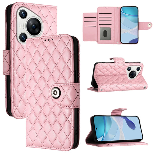 For Huawei Pura 70 Rhombic Texture Flip Leather Phone Case with Lanyard(Pink) - Huawei Cases by PMC Jewellery | Online Shopping South Africa | PMC Jewellery | Buy Now Pay Later Mobicred