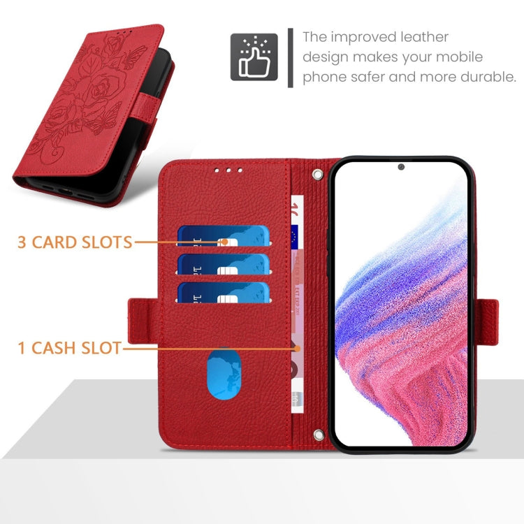 For Blackview A52 Embossed Rose RFID Anti-theft Leather Phone Case(Red) - More Brand by PMC TechLife | Online Shopping South Africa | PMC TechLife | Buy Now Pay Later Mobicred