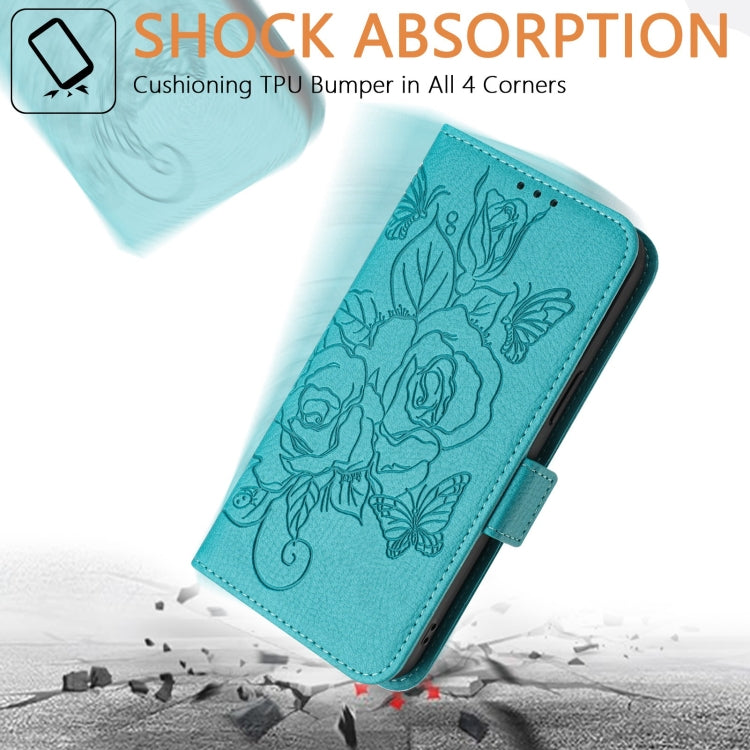 For Blackview A53 Embossed Rose RFID Anti-theft Leather Phone Case(Light Blue) - More Brand by PMC Jewellery | Online Shopping South Africa | PMC Jewellery | Buy Now Pay Later Mobicred