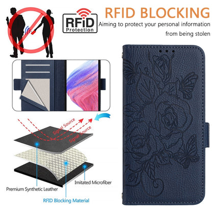 For Blackview A53 Embossed Rose RFID Anti-theft Leather Phone Case(Dark Blue) - More Brand by PMC Jewellery | Online Shopping South Africa | PMC Jewellery | Buy Now Pay Later Mobicred