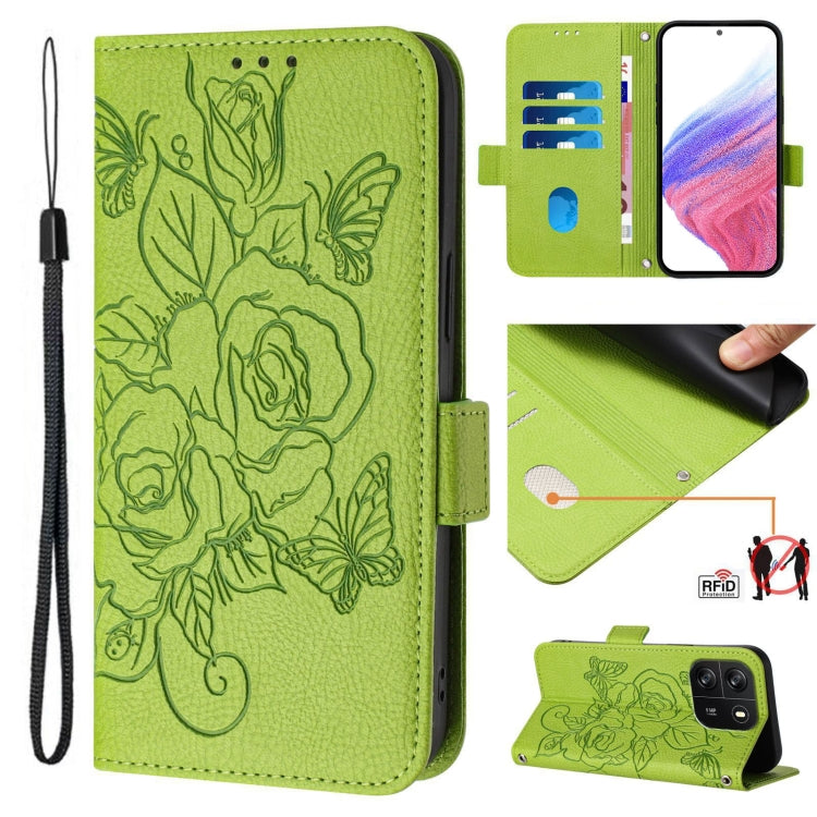 For Blackview WAVE 6C Embossed Rose RFID Anti-theft Leather Phone Case(Green) - More Brand by PMC Jewellery | Online Shopping South Africa | PMC Jewellery | Buy Now Pay Later Mobicred