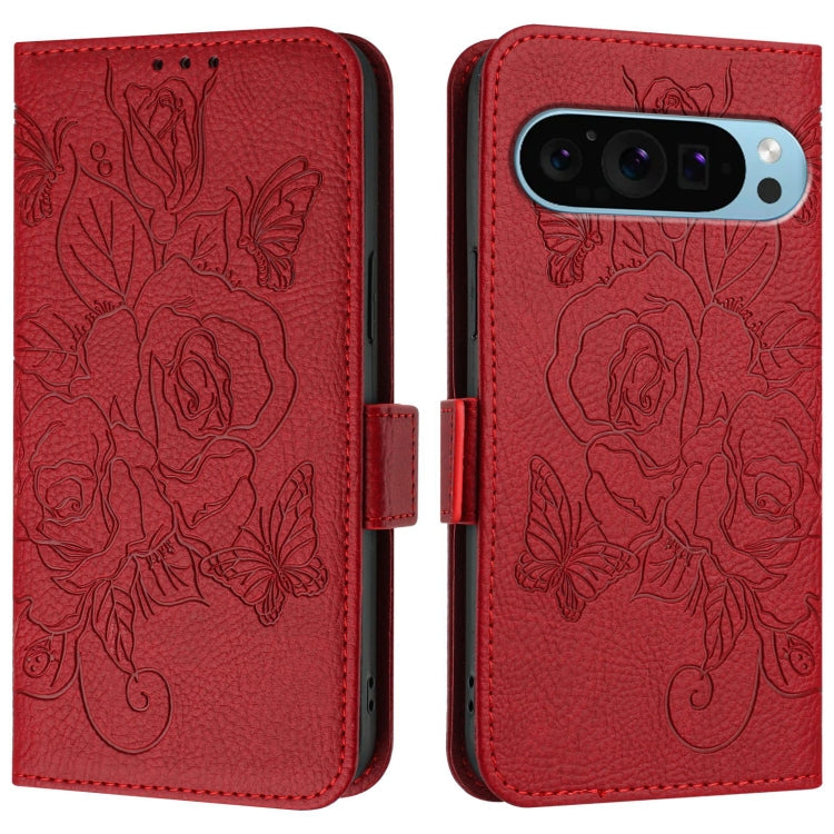 For Google Pixel 9 Pro XL Embossed Rose RFID Anti-theft Leather Phone Case(Red) - Google Cases by PMC TechLife | Online Shopping South Africa | PMC TechLife | Buy Now Pay Later Mobicred