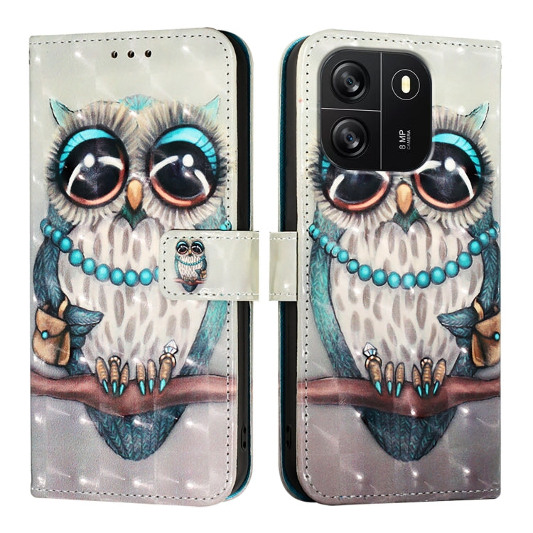 For Blackview Wave 6C 3D Painting Horizontal Flip Leather Phone Case(Grey Owl) - More Brand by PMC Jewellery | Online Shopping South Africa | PMC Jewellery | Buy Now Pay Later Mobicred