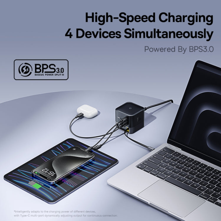 Baseus Super GaN 100W USB-C / Type-C Retractable Cable Desktop Charger, Specification:EU Plug(Black) - Multifunction Charger by Baseus | Online Shopping South Africa | PMC Jewellery | Buy Now Pay Later Mobicred