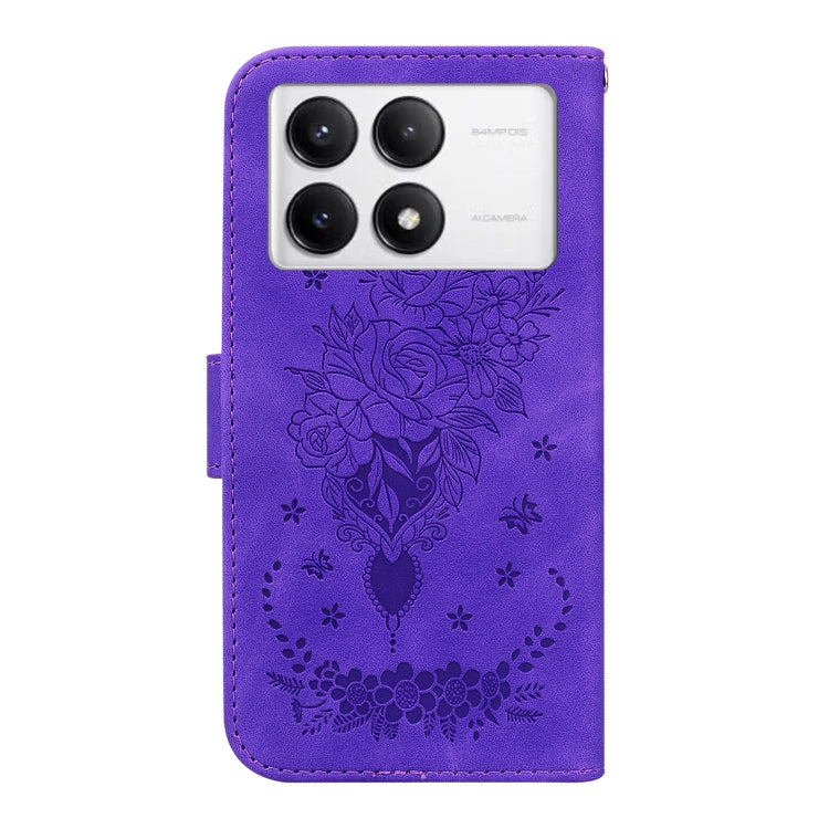 For Redmi K70 / K70 Pro Butterfly Rose Embossed Leather Phone Case(Purple) - K70 Cases by PMC Jewellery | Online Shopping South Africa | PMC Jewellery | Buy Now Pay Later Mobicred