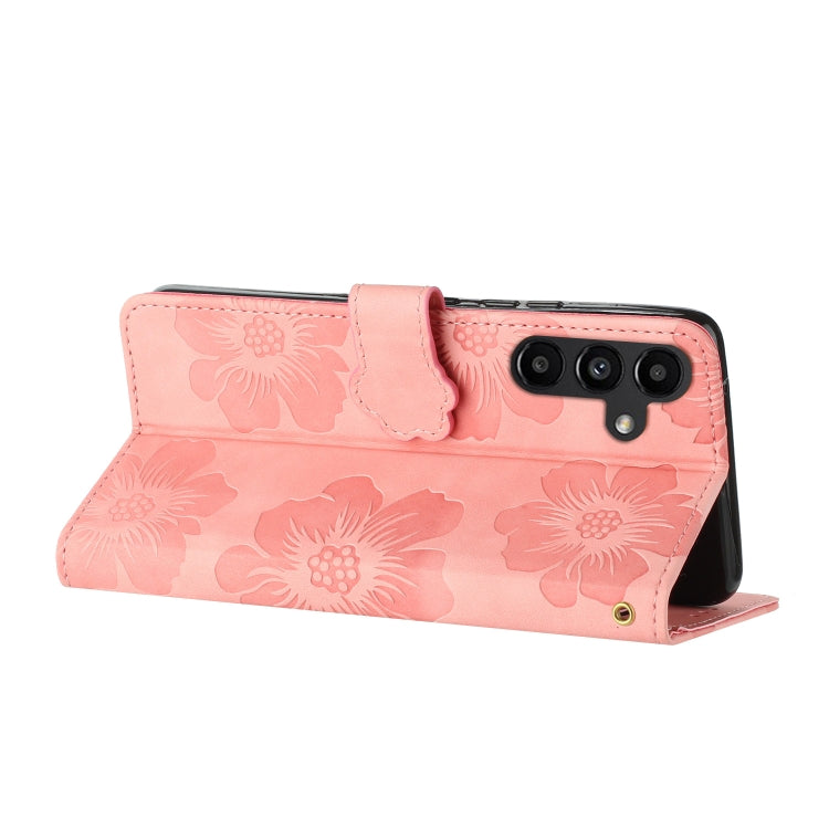 For Samsung Galaxy S25 5G Flower Embossing Pattern Leather Phone Case(Pink) - Galaxy S25 5G Cases by PMC Jewellery | Online Shopping South Africa | PMC Jewellery | Buy Now Pay Later Mobicred
