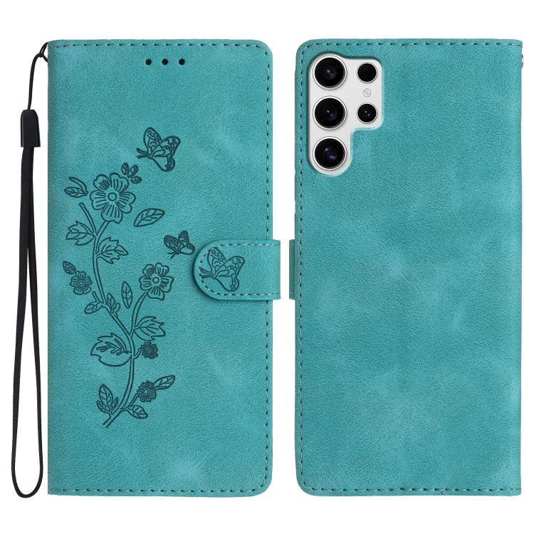 For Samsung Galaxy S25 Ultra 5G Flower Butterfly Embossing Pattern Leather Phone Case(Sky Blue) - Galaxy S25 Ultra 5G Cases by PMC Jewellery | Online Shopping South Africa | PMC Jewellery | Buy Now Pay Later Mobicred