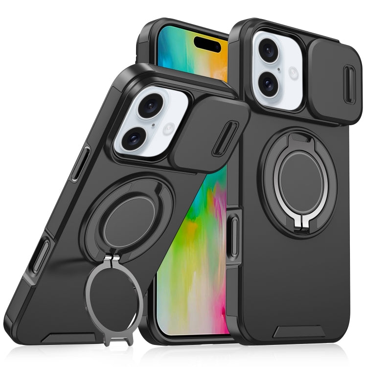 For iPhone 16 Plus Sliding Camshield Ring Holder Phone Case(Black) - iPhone 16 Plus Cases by PMC TechLife | Online Shopping South Africa | PMC TechLife | Buy Now Pay Later Mobicred