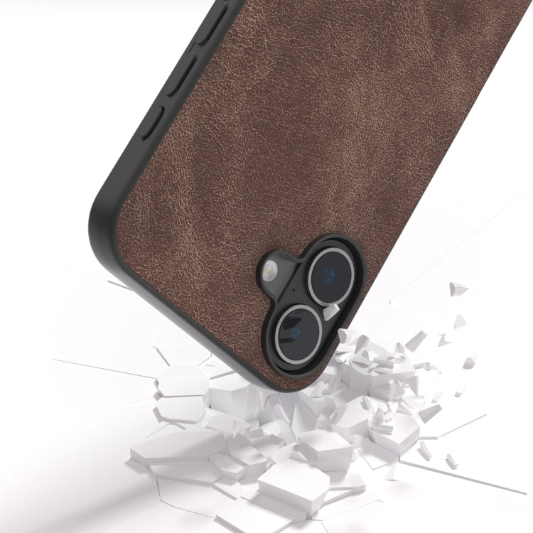 For iPhone 16 Black Frame PU Leather Full Coverage Phone Case(Coffee) - iPhone 16 Cases by PMC TechLife | Online Shopping South Africa | PMC TechLife | Buy Now Pay Later Mobicred