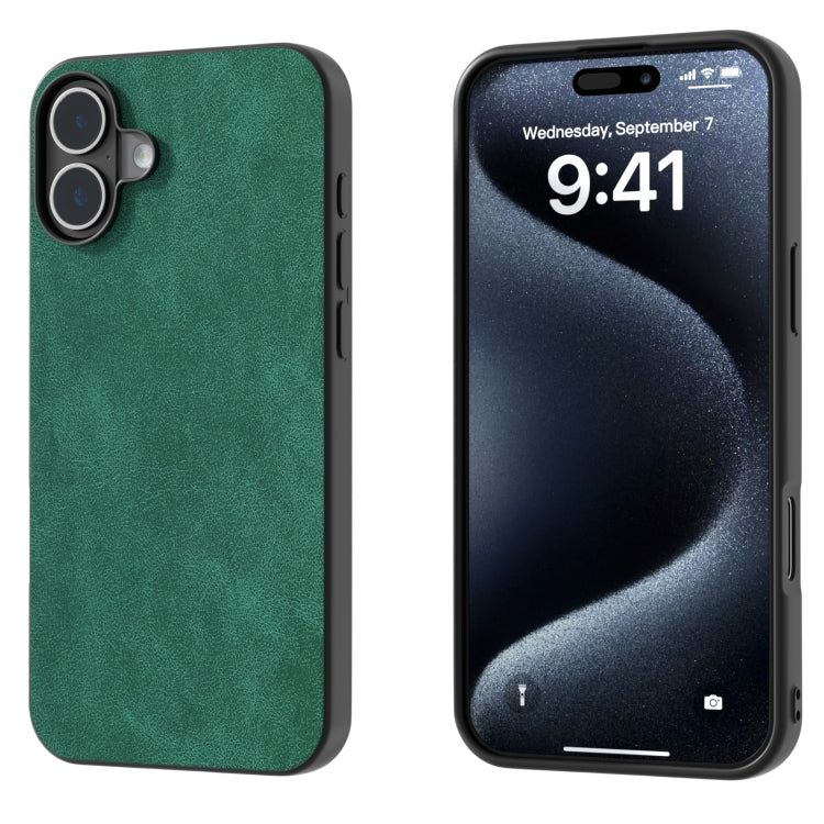 For iPhone 16 Black Frame PU Leather Full Coverage Phone Case(Green) - iPhone 16 Cases by PMC Jewellery | Online Shopping South Africa | PMC Jewellery | Buy Now Pay Later Mobicred