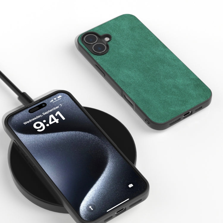 For iPhone 16 Black Frame PU Leather Full Coverage Phone Case(Green) - iPhone 16 Cases by PMC TechLife | Online Shopping South Africa | PMC TechLife | Buy Now Pay Later Mobicred