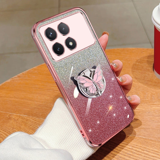 For Redmi K70 / K70 Pro Plated Gradient Glitter Butterfly Holder TPU Phone Case(Pink) - K70 Cases by PMC Jewellery | Online Shopping South Africa | PMC Jewellery | Buy Now Pay Later Mobicred