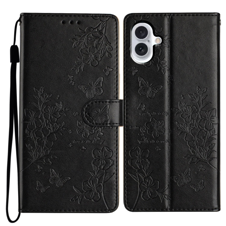 For iPhone 16 Butterflies and Flowers Leather Phone Case(Black) - iPhone 16 Cases by PMC TechLife | Online Shopping South Africa | PMC TechLife | Buy Now Pay Later Mobicred