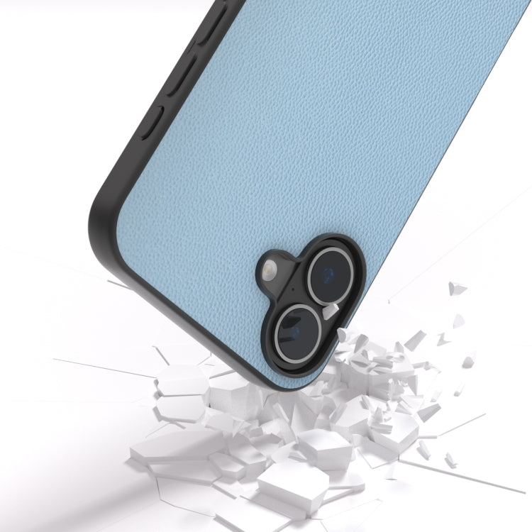 For iPhone 16 Plus ABEEL Black Frame Genuine Leather Elegant Phone Case(Sky Blue) - iPhone 16 Plus Cases by PMC TechLife | Online Shopping South Africa | PMC TechLife | Buy Now Pay Later Mobicred