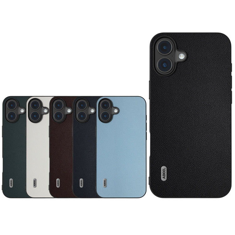 For iPhone 16 Plus ABEEL Black Frame Genuine Leather Elegant Phone Case(Sky Blue) - iPhone 16 Plus Cases by PMC TechLife | Online Shopping South Africa | PMC TechLife | Buy Now Pay Later Mobicred