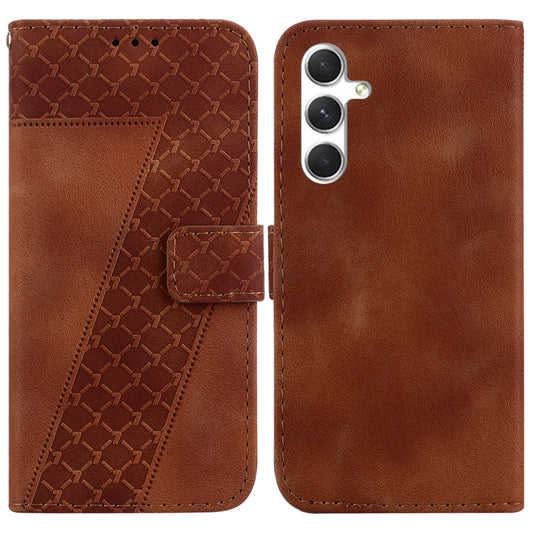 For Samsung Galaxy S25+ 5G Seven-shaped Embossed Leather Phone Case(Brown) - Galaxy S25+ 5G Cases by PMC Jewellery | Online Shopping South Africa | PMC Jewellery | Buy Now Pay Later Mobicred