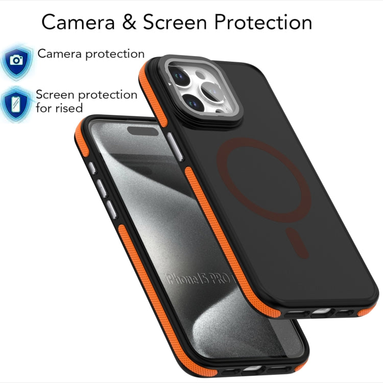 For iPhone 16 Pro Magsafe Dual-Color Skin Feel Lens Film Phone Case with Lens Fold Holder(Red) - More iPhone Cases by PMC Jewellery | Online Shopping South Africa | PMC Jewellery | Buy Now Pay Later Mobicred