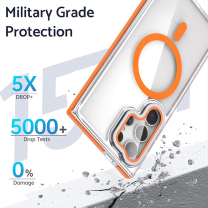 For Samsung Galaxy S24 Ultra 5G Dual-Color Clear Acrylic Hybrid TPU MagSafe Lens Film Phone Case with Holder(Orange) - Galaxy S24 Ultra 5G Cases by PMC Jewellery | Online Shopping South Africa | PMC Jewellery | Buy Now Pay Later Mobicred