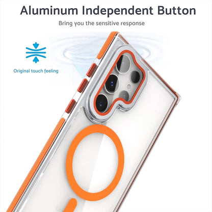 For Samsung Galaxy S24 Ultra 5G Dual-Color Clear Acrylic Hybrid TPU MagSafe Lens Film Phone Case with Holder(Orange) - Galaxy S24 Ultra 5G Cases by PMC Jewellery | Online Shopping South Africa | PMC Jewellery | Buy Now Pay Later Mobicred