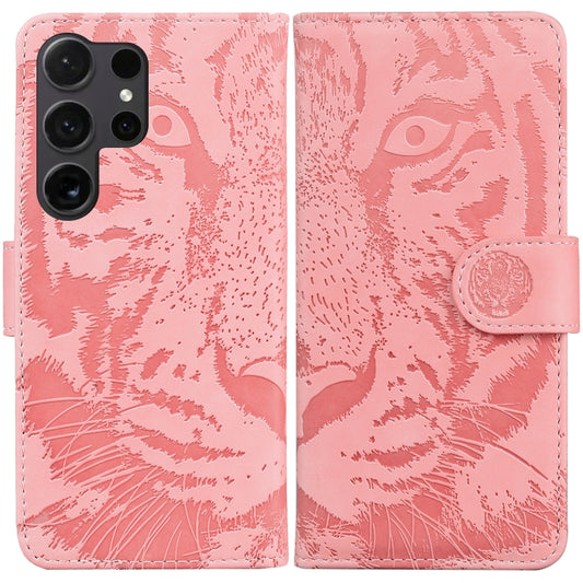 For Samsung Galaxy S25 Ultra 5G Tiger Embossing Pattern Flip Leather Phone Case(Pink) - Galaxy S25 Ultra 5G Cases by PMC Jewellery | Online Shopping South Africa | PMC Jewellery | Buy Now Pay Later Mobicred