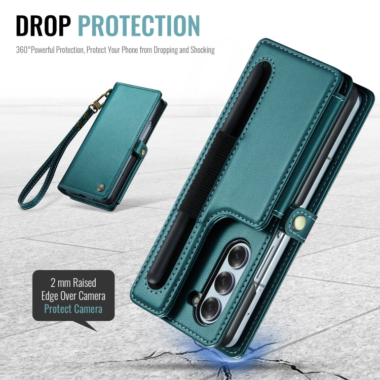 For Samsung Galaxy Z Fold6 5G CaseMe C22 PC+TPU Business Style RFID Anti-theft Lanyard Leather Phone Case with Pen Slot(Blue Green) - Galaxy Z Fold6 5G Cases by CaseMe | Online Shopping South Africa | PMC Jewellery | Buy Now Pay Later Mobicred