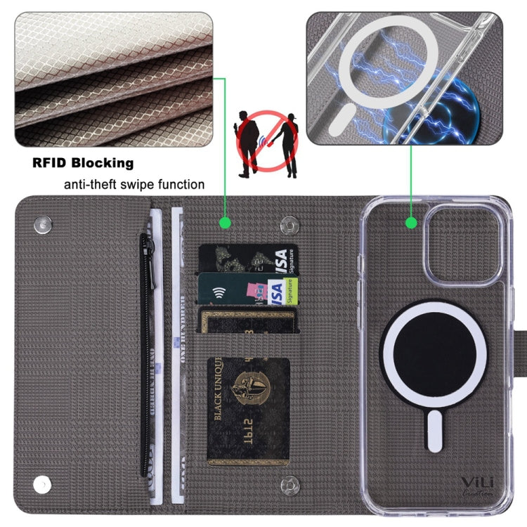 For iPhone 16 Plus ViLi GHB-C Series RFID MagSafe Magnetic Flip Leather Phone Case(Grey) - free shipping - PMC TechLife - Order now!