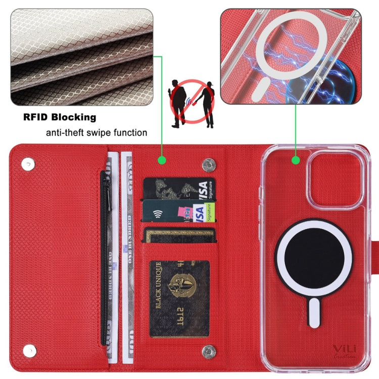 For iPhone 15 ViLi GHB-C Series RFID MagSafe Magnetic Flip Leather Phone Case(Red) - iPhone 15 Cases by ViLi | Online Shopping South Africa | PMC Jewellery | Buy Now Pay Later Mobicred