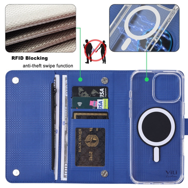 For iPhone 14 ViLi GHB-C Series RFID MagSafe Magnetic Flip Leather Phone Case(Blue) - iPhone 14 Cases by ViLi | Online Shopping South Africa | PMC Jewellery | Buy Now Pay Later Mobicred