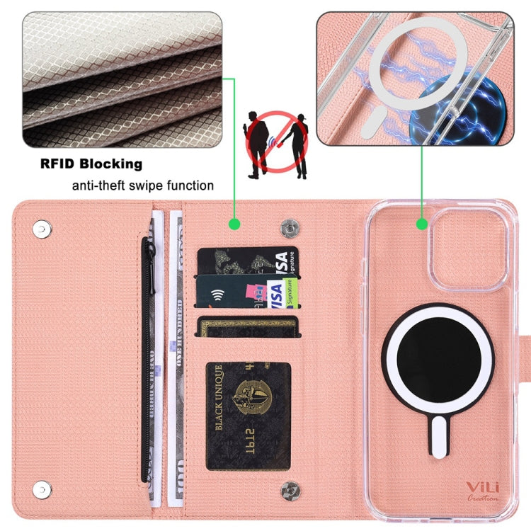 For iPhone 14 Pro Max ViLi GHB-C Series RFID MagSafe Magnetic Flip Leather Phone Case(Pink) - iPhone 14 Pro Max Cases by ViLi | Online Shopping South Africa | PMC Jewellery | Buy Now Pay Later Mobicred