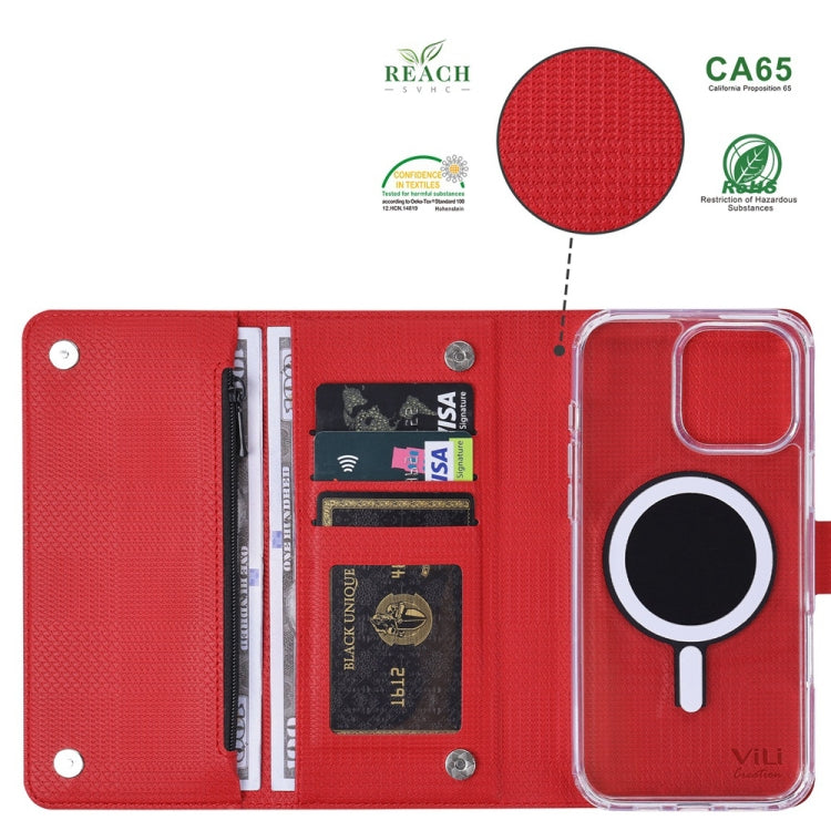 For iPhone 14 Pro Max ViLi GHB-C Series RFID MagSafe Magnetic Flip Leather Phone Case(Red) - iPhone 14 Pro Max Cases by ViLi | Online Shopping South Africa | PMC Jewellery | Buy Now Pay Later Mobicred